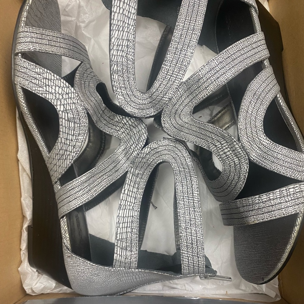 Silver Strappy Women's Wedge Sandals Sz:11w lane Bryant